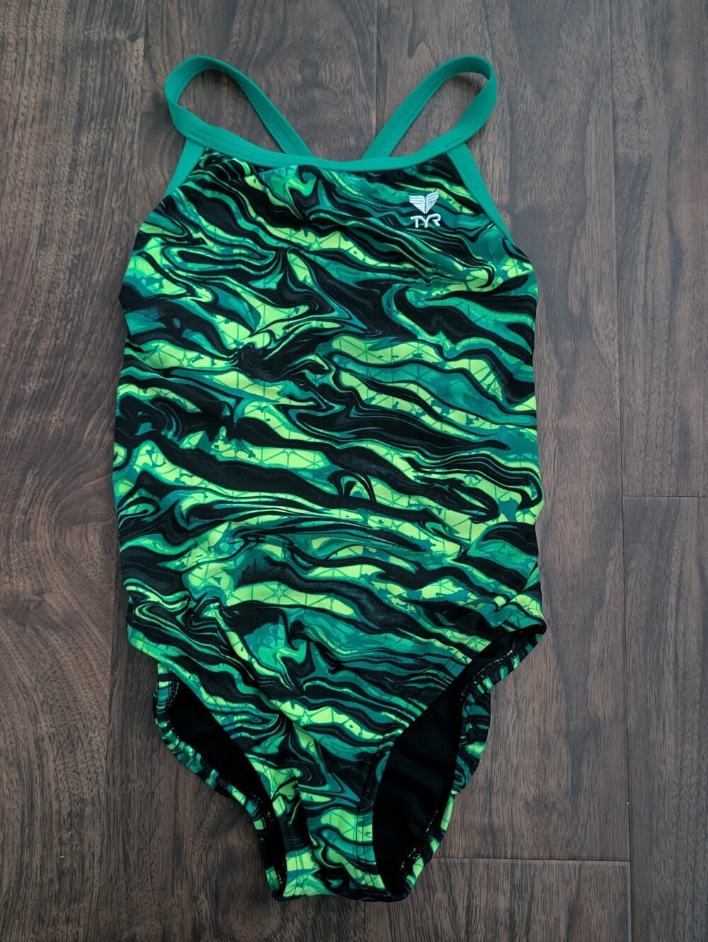 TYR 26 Girls' Green Marble-Print One-Piece Swimsuit